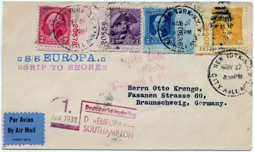 Katapult 1932 USA Brief Landpost MiF Eckrand Deutschland Catapult H 82 a / 1089