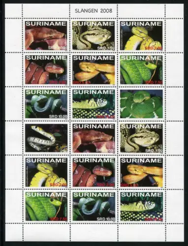 Surinam 2008 Schlangen Slangen Snakes Reptilien 2221-2228 Bogen Postfrisch MNH