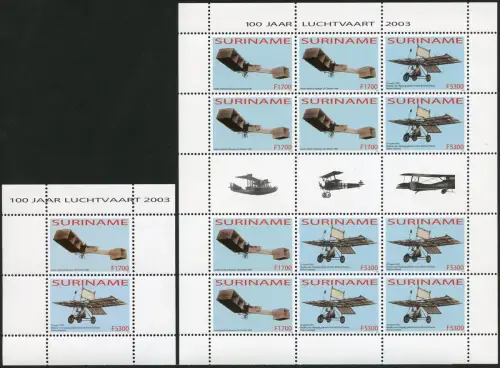 Surinam 2003 Motorflug Brüder Wright Flugzeuge 1894-1895 Kleinbogen Block 93 MNH