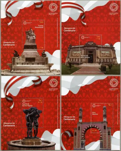 Peru 2021 Blocks Unabhängigkeit Reiter Denkmal Flaggen Geschichte Militär MNH