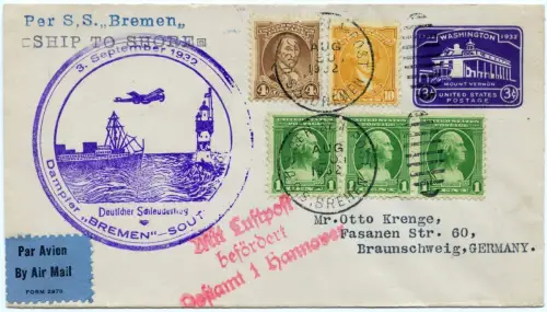 Katapult 1932 USA Brief Seepost Deutschland Catapult H 104 b / 1101
