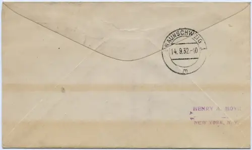 Katapult 1932 USA Brief Dampfer Europa Seepost Braunschweig H 107 b Catapult/910