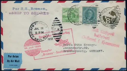 Katapult 1933 USA Ganzsache mit ZuF Landpost Deutschland Catapult H 128 a / 1109