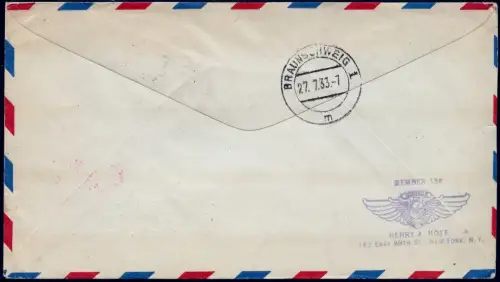 Katapult 1933 USA Ganzsache mit ZuF Landpost Deutschland Catapult H 131 a / 1110