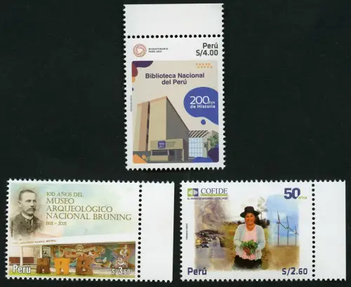 Peru 2021 Bibliothek Archäologisches Museum Wandgemälde Bank Verkehr Windrad MNH