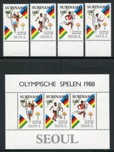 Surinam 1988 Olympiade Olympics Seoul Sport 1264-1267 Block 47 MNH