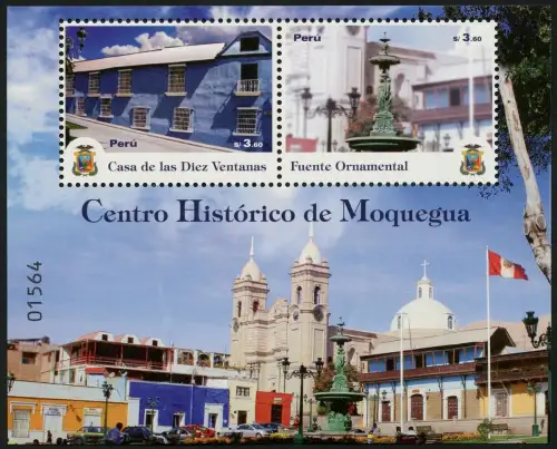 Peru 2021 Moquegua Historische Zentrum Architektur Brunnen Kirche Flagge MNH