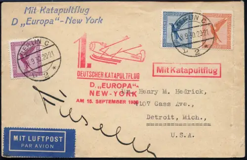 Katapult 1930 Dt. Reich Unterschrift Pilot Berlin Detroit Catapult H 31 a / 1127