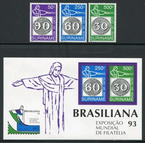 Surinam 1993 BRASILIANA Ochsenaugen Briefmarken 1450-1452 Block 60 MNH