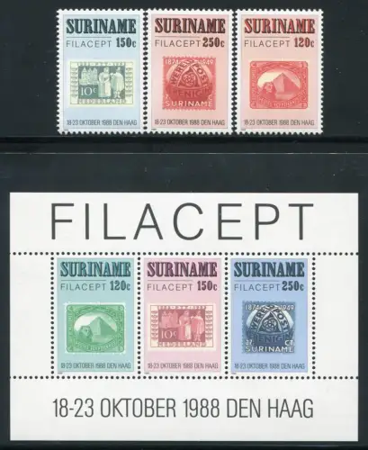 Surinam 1988 FILACEPT Briefmarken Philatelie 1274-1276 Block 48 MNH