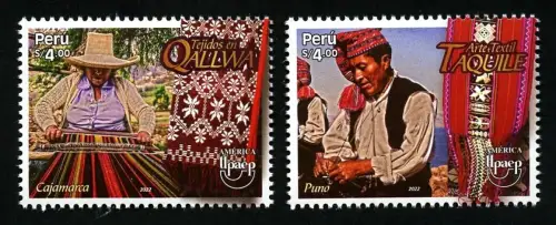 Peru 2022 UPAEP Textilien Brauchtum Folklore Kleidung Webkunst Stoffmuster MNH