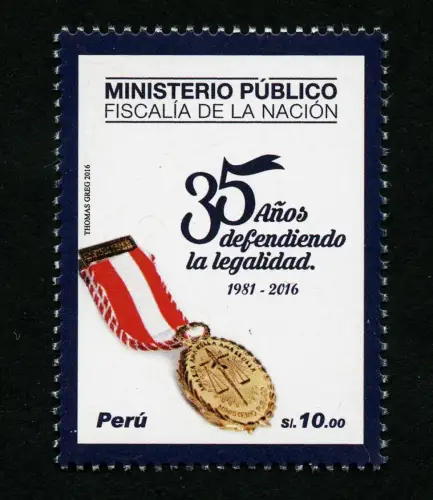 Peru 2016 Staatsanwaltschaft Justiz Ministerium Orden Medal MNH