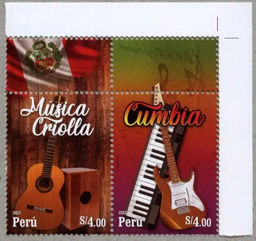 Peru 2023 Musik Gitarren Keyboard Guitars Music Flagge Wappen Flag MNH