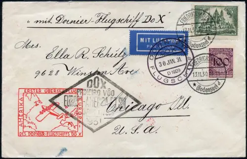 DO-X 1931 Dt. Reich 1. Überseeflug Brief MiF 6 RM Chicago USA 7 b DOX / 1129