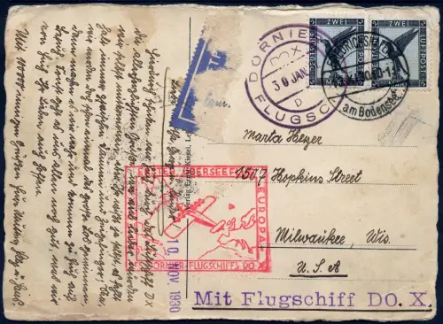 DO-X 1931 Dt. Reich 1. Überseeflug AK MeF 4 RM Milwaukee USA 7 b DOX / 1131