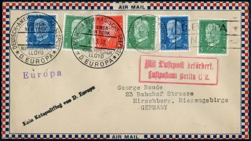 Katapult 1930 Dt. Reich Brief Kein Katapultflug D. Europa Catapult R-026 B /1138