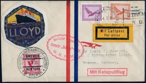 Katapult 1930 Dt. Reich Brief Seepostaufgabe Bremen Catapult H 11 c / 1140
