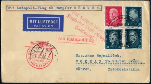 Katapult 1930 Dt. Reich Brief Seepostaufgabe Sudetenland Catapult H 23 c / 1142