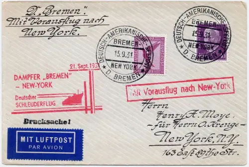 Katapult 1931 Dt. Reich Brief Seepostaufgabe New York USA Catapult H 72 b / 1156