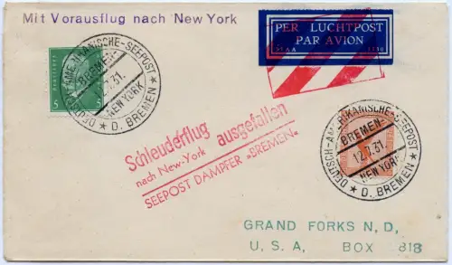 Katapult 1931 Dt. Reich Brief Seepostaufgabe Flugausfall Catapult H 55 b / 1157