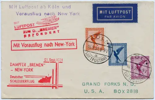 Katapult 1931 Dt. Reich Brief Seepost + Nachbringeflug USA Catapult H 72 c /1159