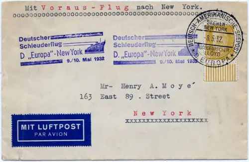 Katapult 1931 Dt. Reich Brief Seepost EF Hindenburg Rand Catapult H 77 b / 1164