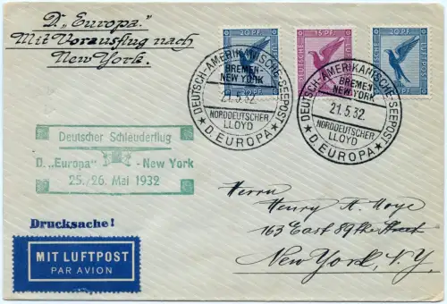 Katapult 1932 Dt. Reich Brief Seepost Europa New York Catapult H 81 b / 1166