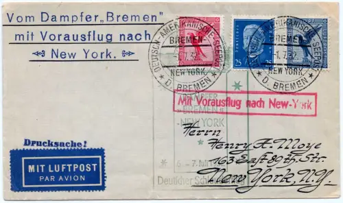 Katapult 1932 Dt. Reich Brief Seepost Bremen New York Catapult H 91 b / 1170