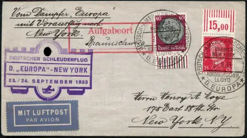 Katapult 1933 Dt. Reich Brief Seepost Aufgabeort Top MiF Catapult H 145 b / 1195