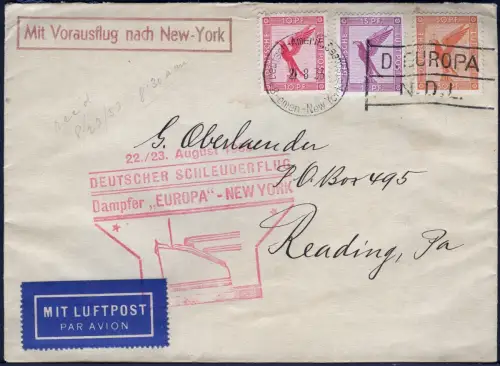 Katapult 1933 Dt. Reich Brief Seepost Europa New York Catapult H 137 b / 1198