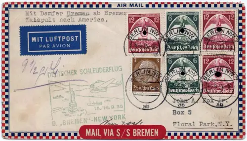 Katapult 1934 Dt. Reich Brief Landpost Berlin Floral Park Catapult H 213 a /1207