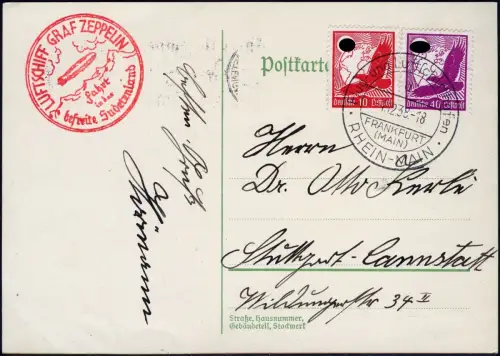 Zeppelin 1938 Dt. Reich Sudetenlandfahrt FFM Stuttgart Cannstatt Si 456 / 2410