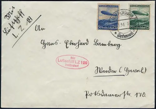 Zeppelin 1936 Dt. Reich 1. Postfahrt LZ 129 Satzfrankatur Brief Si 401 Ab / 2256