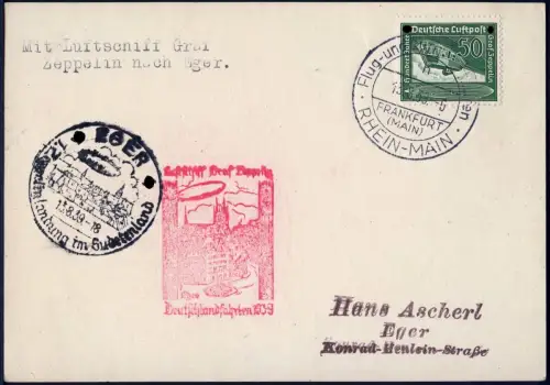 Zeppelin Dt. Reich 1939 Fahrt nach Eger LZ 130 nach Eger Si 462 / 1697