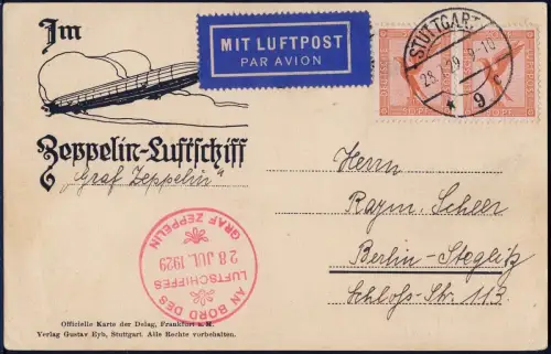 Zeppelin Dt. Reich 1929 Südwestdeutschlandfahrt Abwurf Stuttgart Si 026IIIa/1744