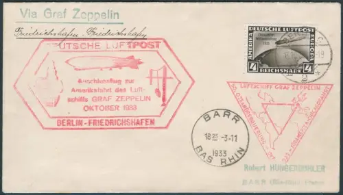Zeppelin 1933 Dt. Reich Chicagofahrt Anschlußflug Berlin Rundfahrt Si 238 E/2409