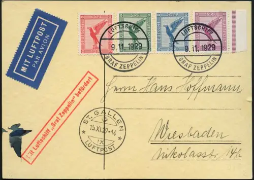 Zeppelin Dt. Reich 1929 Bodenseegebiet Bordpost Abwurf St. Gallen Si 50 BI / 975