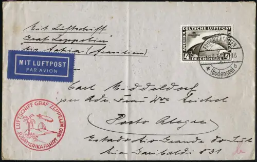 Zeppelin Dt. Reich 1930 Südamerikafahrt F`hafen Abwurf Bahia Si 57 D / 1283