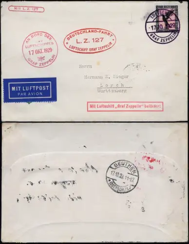 Zeppelin Dt. Reich 1929 Schlesienfahrt Bordpost Abwurf Beuthen Si 43 c / 1786