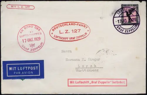 Zeppelin Dt. Reich 1929 Schlesienfahrt Bordpost Abwurf Beuthen Si 43 c / 1786