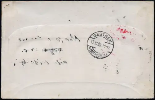 Zeppelin Dt. Reich 1929 Schlesienfahrt Bordpost Abwurf Beuthen Si 43 c / 1786