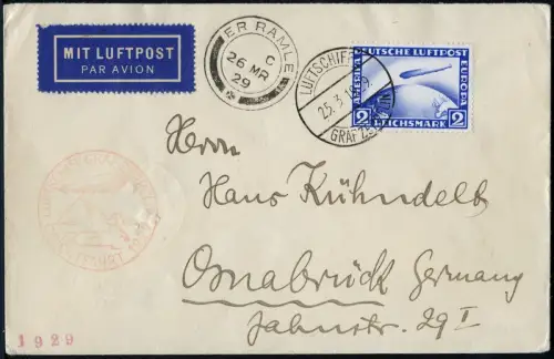 Zeppelin Dt. Reich 1929 Orientfahrt Type II Bordpost Er Ramle Si 23 II Ba/ 1514