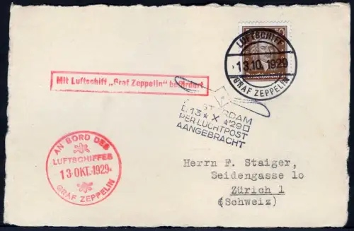 Zeppelin Dt. Reich 1929 Hollandfahrt Bordpost 13.10.29 Karte Si 41 B /1783