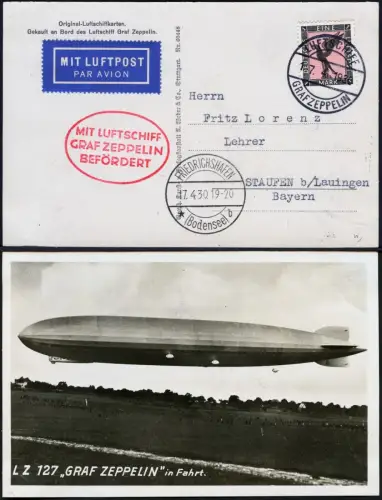 Zeppelin Dt. Reich 1930 Spanienfahrt Bordpost Rückfahrt 17.4.30 Si 52 C / 1797