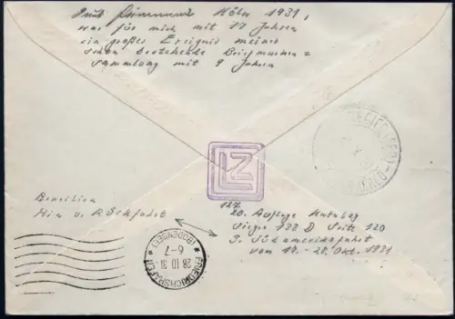 Zeppelin 1931 Dt. Reich 3. SAF Hin- und Rückfahrt MiF Brasilien Si 133 D / 2380