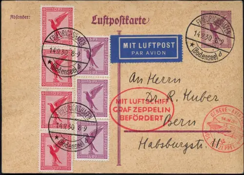 Zeppelin 1930 Dt. Reich Landungsfahrt Genf Friedrichshafen Bern Si 86 A / 2192