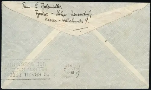 Zeppelin Dt. Reich 1932 8. SAF Zuleitung Berlin Rio de Janeiro Si 189 B / 1388