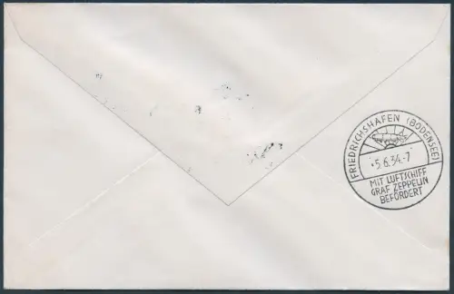 Zeppelin Dt. Reich 1934 1. SAF Bordpost Rückfahrt EF 2 RM Staufen Si 247 D/ 1870