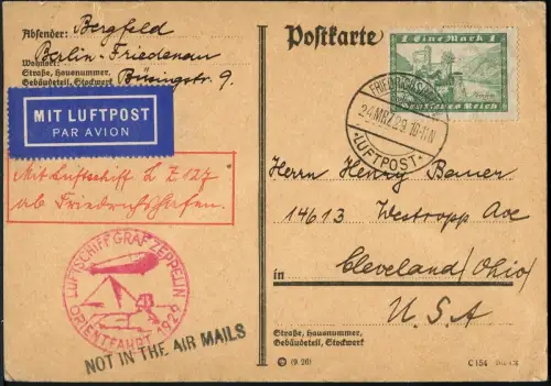 Zeppelin Dt. Reich 1929 Orientfahrt Type I Karte 1 RM Rheinstein Si 23 IA / 1513