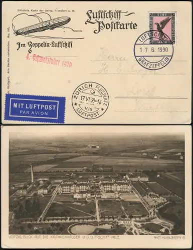Zeppelin Dt. Reich 1930 4. Schweizfahrt Delag-Postkarte Bordpost Si 66 B / 1542